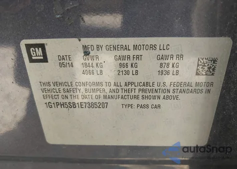 2014 Chevrolet Cruze Eco Auto from USA, damaged, VIN 1G1PH5SB1E7385207